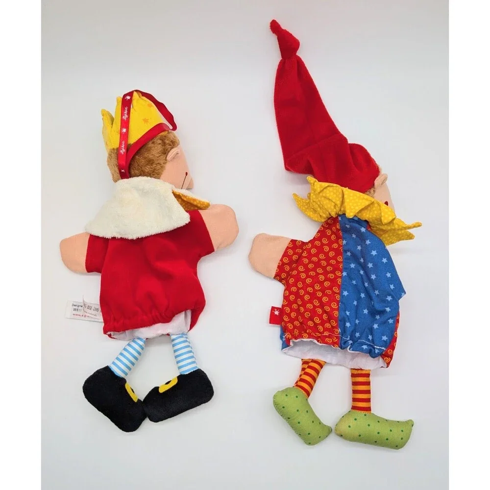 Set Of 2 Sigikid Plush Hand Puppets King Jester Clown Germany My Little Theatre